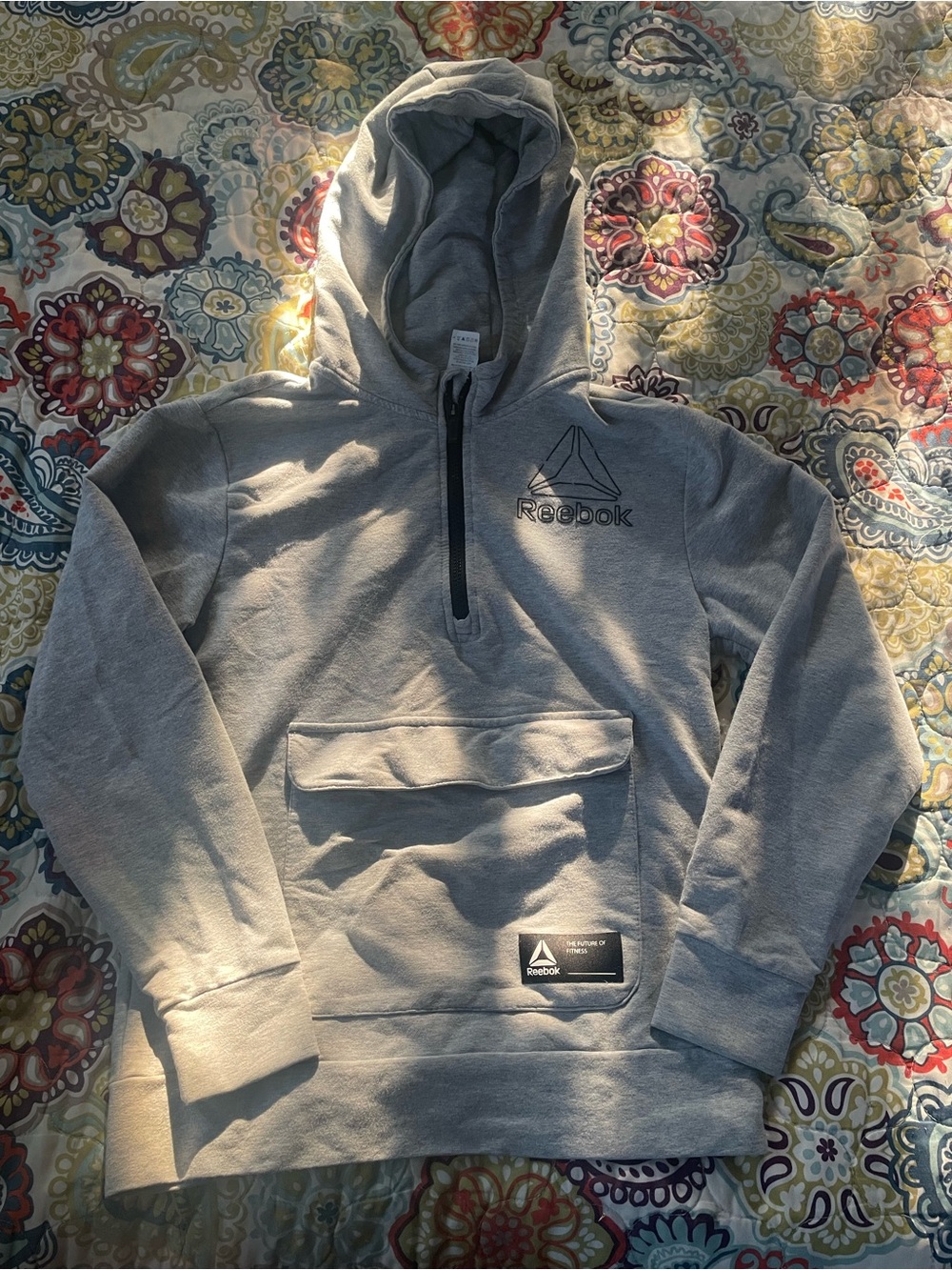 Reebok Boys Gray Quarter Zip Utility Pocket Hoodie L 10/12